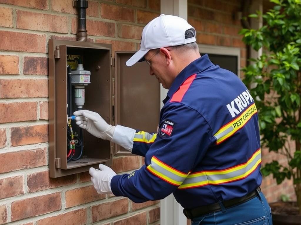 Technician recharging Anti-Termite Reticulation System through junction box